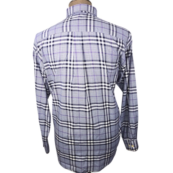Burberry London Nova Check Plaid Check Blue Purple L/S Cotton Shirt Mens Large - Picture 2 of 11